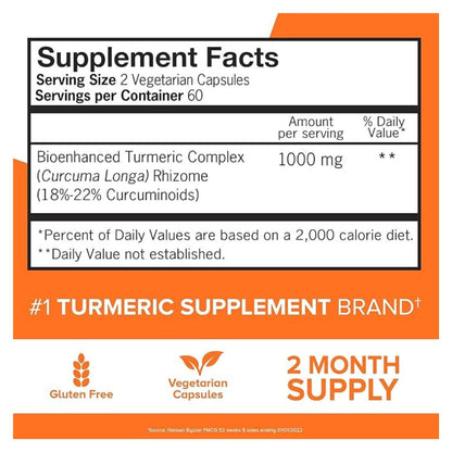 Qunol Turmeric Curcumin Supplement, Turmeric 1000mg With Ultra High Absorption, Joint Support Supplement, Extra Strength Turmeric Capsules, 2 Month Supply, 120 Count (